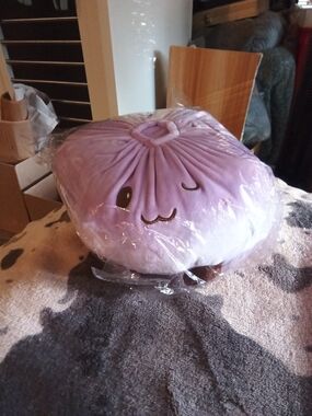 Lavender Plush Round Accent Pillow with Smiley Face